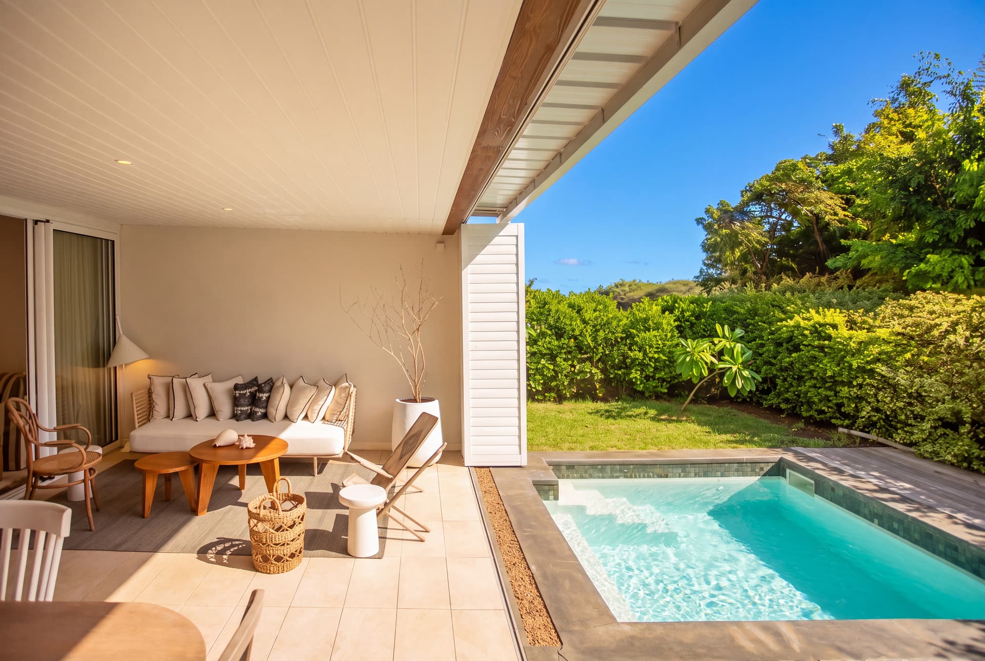 Pool & Garden at Stylish Duplex in Tamarin